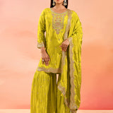 Lime Green Tissue Straight Cut Palazzo Set