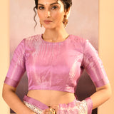 Pastel Soft Pink Tissue Embroidered Saree