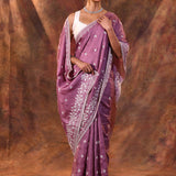 Fuchsia Purple Floral Embroidered Silk Blend Saree