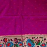 Magenta And Beige Paithani Woven Pure Silk Saree With Teal Lotus Floral Border And Pallu