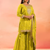Lime Green Tissue Straight Cut Palazzo Set