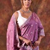 Fuchsia Purple Floral Embroidered Silk Blend Saree
