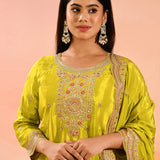 Lime Green Tissue Straight Cut Palazzo Set