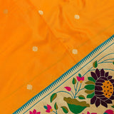 Vibrant Yellow Gold Zari Butti Saree With Multi-Color Floral Woven Border