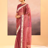 Pantone Purple Tissue Embroidered Saree