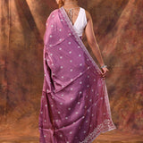 Fuchsia Purple Floral Embroidered Silk Blend Saree