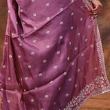 Fuchsia Purple Floral Embroidered Silk Blend Saree