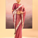 Pantone Purple Tissue Embroidered Saree