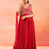 Pink Embroidered Georgette Anarkali Set
