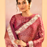 Pantone Purple Tissue Embroidered Saree