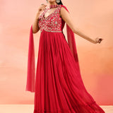 Pink Embroidered Georgette Anarkali Set
