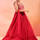 Pink Embroidered Georgette Anarkali Set