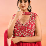 Pink Embroidered Georgette Anarkali Set