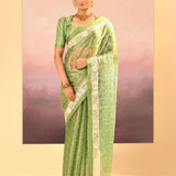 Lime Green Tissue Embroidered Saree