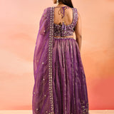 Purple Metallic Lehenga With All-Over Mirror Embroidery