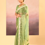 Lime Green Tissue Embroidered Saree