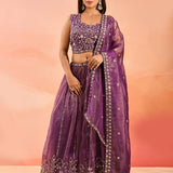 Purple Metallic Lehenga With All-Over Mirror Embroidery
