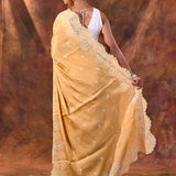 Light Yellow Floral Embroidered Silk Blend Saree