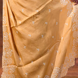 Light Yellow Floral Embroidered Silk Blend Saree