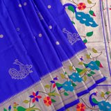 Royal Blue Paithani Weave Saree With Silver Zari Peacock Border