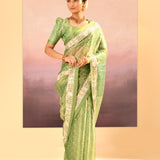 Lime Green Tissue Embroidered Saree