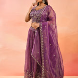 Purple Metallic Lehenga With All-Over Mirror Embroidery