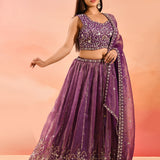 Purple Metallic Lehenga With All-Over Mirror Embroidery