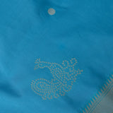 Bright Blue Paithani-Inspired Silk Blend Saree With Silver Zari Peacock Border