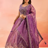 Purple Metallic Lehenga With All-Over Mirror Embroidery