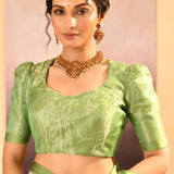 Lime Green Tissue Embroidered Saree