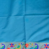Bright Blue Paithani-Inspired Silk Blend Saree With Silver Zari Peacock Border