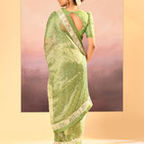 Lime Green Tissue Embroidered Saree
