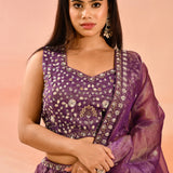 Purple Metallic Lehenga With All-Over Mirror Embroidery