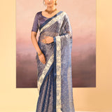 Metallic Blue Tissue Embroidered Saree