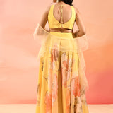 Lemon Yellow Floral Organza Indo Western Set