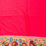 Bright Orange Silver Zari Floral Butti Pure Silk Paithani Saree With Multicolour Lotus Beige Pallu