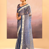 Metallic Blue Tissue Embroidered Saree