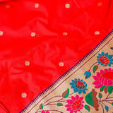 Red And Beige Paithani Woven Pure Silk Saree With Multicolour Lotus Floral Border And Pallu