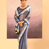 Metallic Blue Tissue Embroidered Saree