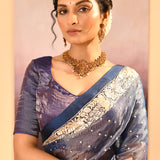 Metallic Blue Tissue Embroidered Saree