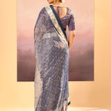 Metallic Blue Tissue Embroidered Saree
