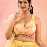 Lemon Yellow Floral Organza Indo Western Set