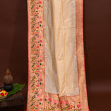 Beige Gold Zari Floral Jaal Silk Saree With Lotus Motif Pallu
