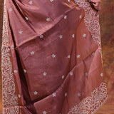 Dark Brown Floral Embroidered Silk Blend Saree