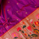 Purple And Gold Zari Woven Butti Pure Silk Banarasi Saree With Paithani Lotus Bird Pallu