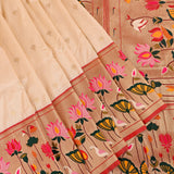 Beige Gold Zari Floral Jaal Silk Saree With Lotus Motif Pallu