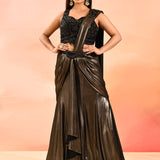 Bronze Metallic With Beaded Embroidered Blouse Draped Saree