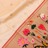 Beige Gold Zari Floral Jaal Silk Saree With Lotus Motif Pallu
