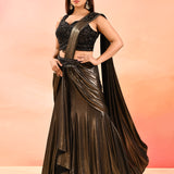 Bronze Metallic With Beaded Embroidered Blouse Draped Saree