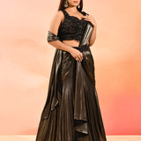 Bronze Metallic With Beaded Embroidered Blouse Draped Saree